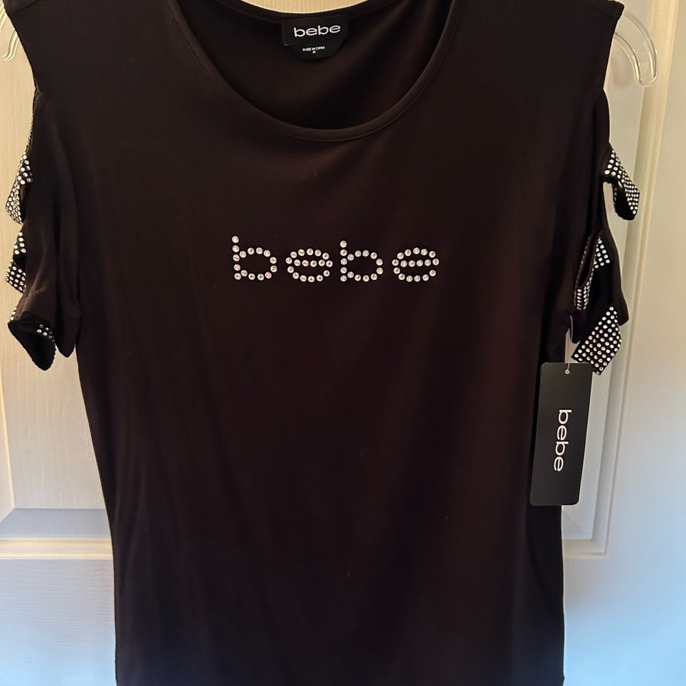 Bebe Black Embellished Sleeveless Muscle Tee